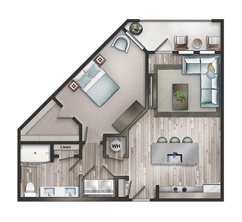 Floor plan for 1 bed, 1 bath, 786 sqft